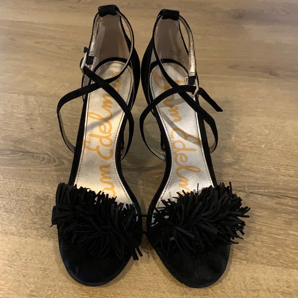 Black Fringe Suede Heel
